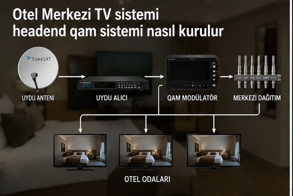 Otellerde merkezi TV yayını için headend QAM sistemi kurulumu ve kanal dağıtım altyapısı