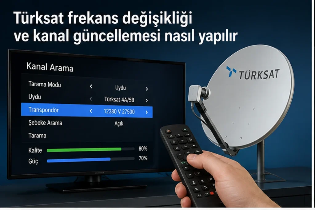 Türksat frekans değişikliği sonrası uydu alıcısında kanal güncelleme ve yeniden arama işlemi